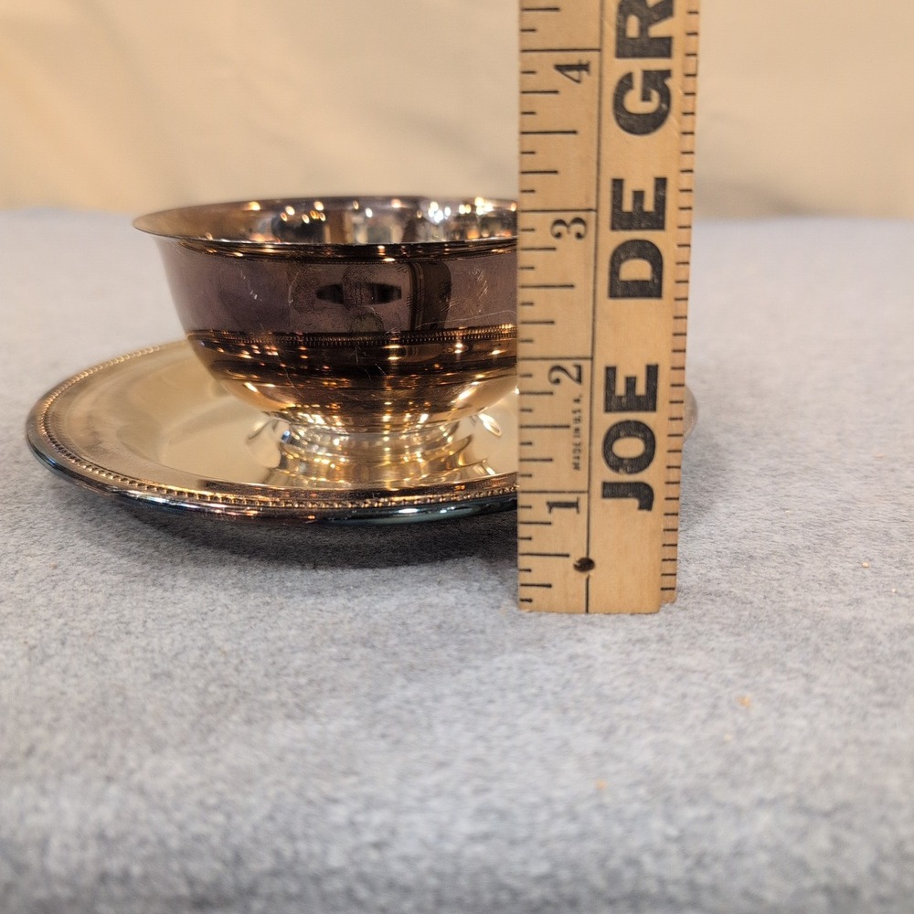 Oneida Silverplate Sherbet Cup and Underplate Set Beaded Rim USA Vintage - Picture 8 of 8